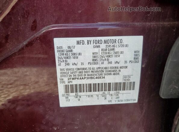 2FMPK4AP3HBC46834 2017 FORD EDGE Burgundy VIN sticker view