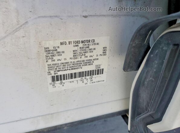 2FMPK4AP4JBB95172 2018 FORD EDGE White Շարժիչի բաժամունքի տեսք