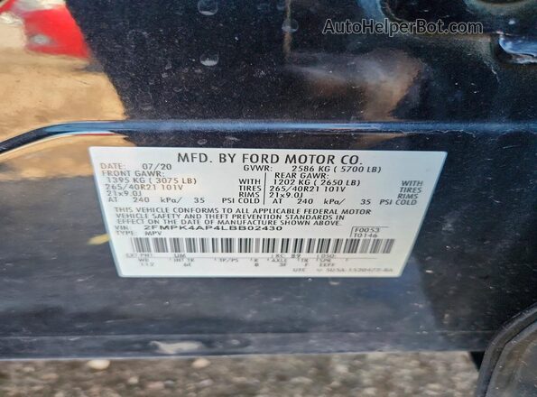 2FMPK4AP4LBB02430 2020 FORD EDGE Black სალონის 360-გრადუსიანი ხედი