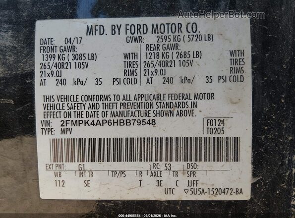 2FMPK4AP6HBB79548 2017 FORD EDGE Черный Вид подкапотного пространства