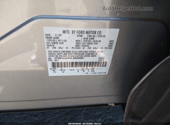 2FMPK4AP6LBB58997 2020 FORD EDGE Silver Widok komory silnika