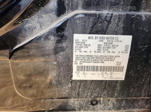 2FMPK4AP7GBB61588 2016 FORD EDGE Black Widok komory silnika