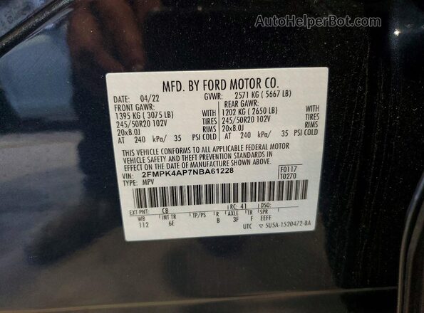 2FMPK4AP7NBA61228 2022 FORD EDGE Синий Вид наклейки с VIN-кодом