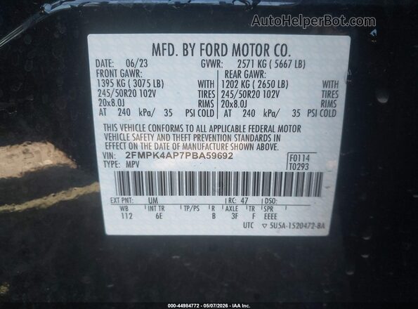 2FMPK4AP7PBA59692 2023 FORD EDGE Черный Вид подкапотного пространства