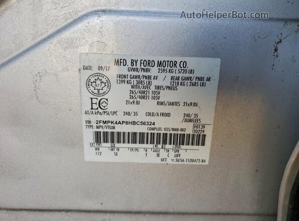 2FMPK4AP8HBC56324 2017 FORD EDGE Серебряный Вид подкапотного пространства