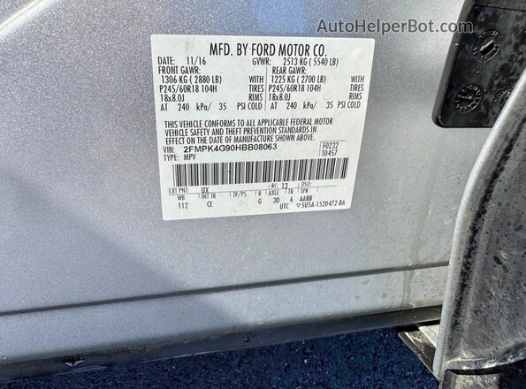 2FMPK4G90HBB08063 2017 FORD EDGE Серебряный Вид подкапотного пространства