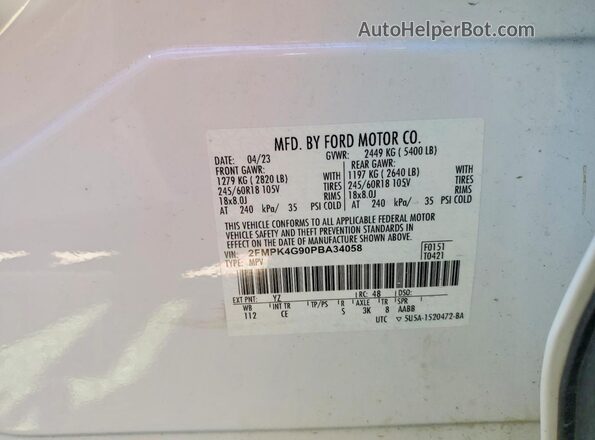 2FMPK4G90PBA34058 2023 FORD EDGE White VIN sticker view