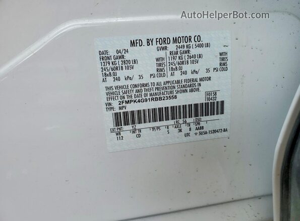 2FMPK4G91RBB23558 2024 FORD EDGE White Vista de la etiqueta del VIN