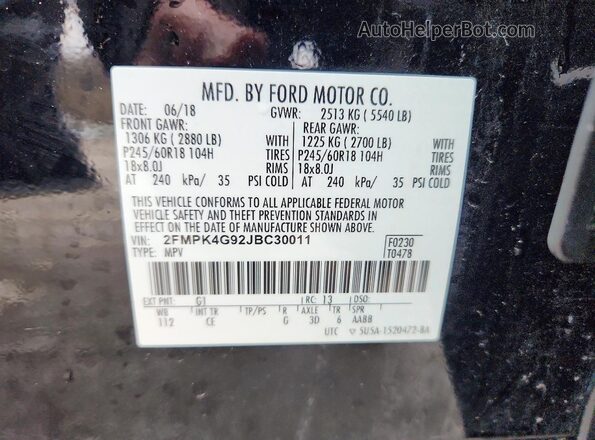 2FMPK4G92JBC30011 2018 FORD EDGE Black Vista de la etiqueta del VIN