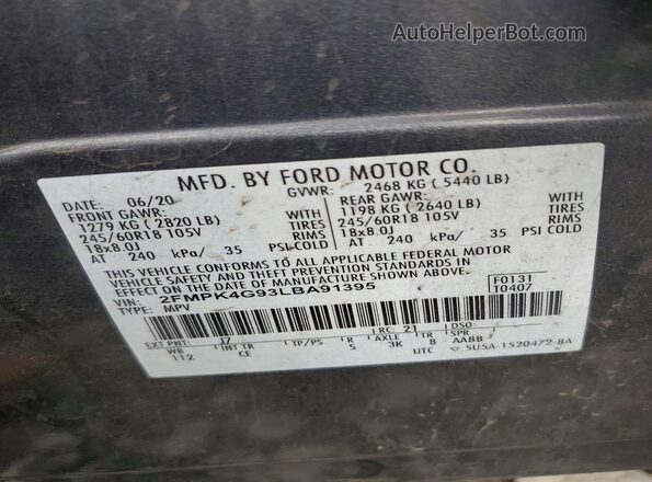 2FMPK4G93LBA91395 2020 FORD EDGE Угольный Вид наклейки с VIN-кодом
