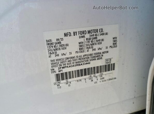 2FMPK4G93RBA33442 2024 FORD EDGE White Вид наклейки з VIN-кодом