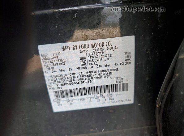 2FMPK4G95NBB08930 2022 FORD EDGE Угольный Вид наклейки с VIN-кодом