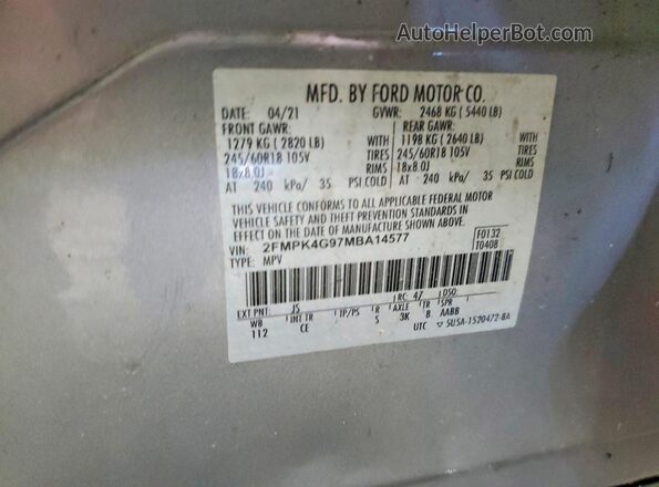 2FMPK4G97MBA14577 2021 FORD EDGE Серебряный Вид наклейки с VIN-кодом