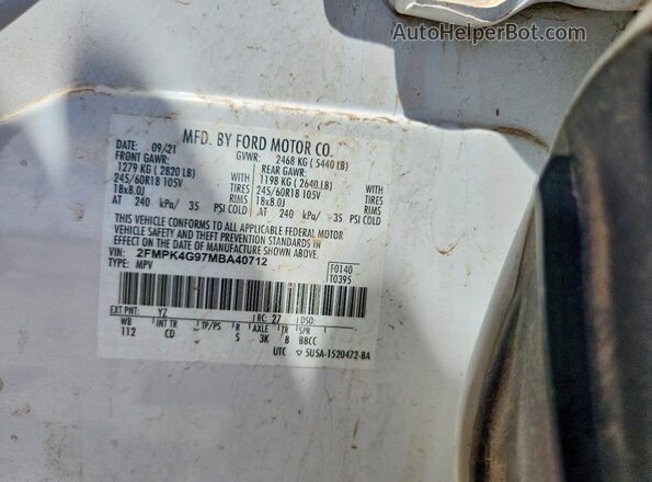 2FMPK4G97MBA40712 2021 FORD EDGE Белый Вид наклейки с VIN-кодом