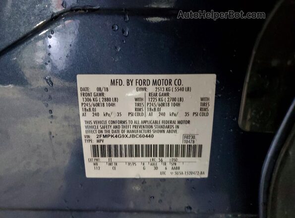 2FMPK4G9XJBC60440 2018 FORD EDGE Blue Vista interior de 360 grados