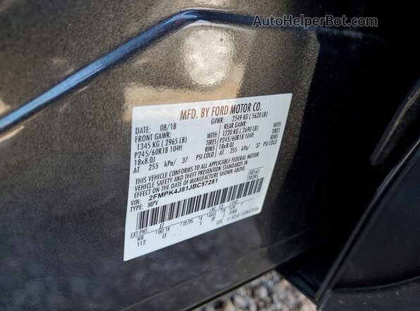 2FMPK4J81JBC57281 2018 FORD EDGE Серый Вид наклейки с VIN-кодом
