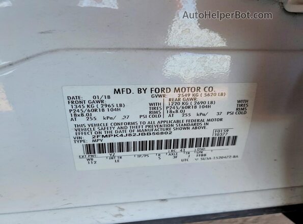 2FMPK4J82JBB56802 2018 FORD EDGE Белый Панорамный вид салона 360°