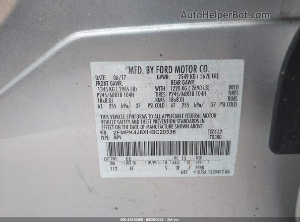 2FMPK4J8XHBC20336 2017 FORD EDGE Серебряный Вид подкапотного пространства