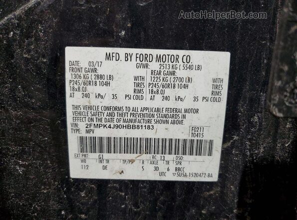 2FMPK4J90HBB81183 2017 FORD EDGE Black Vista de la etiqueta del VIN