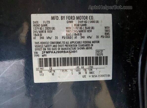 2FMPK4J90RBA52491 2024 FORD EDGE Угольный Панорамный вид салона 360°