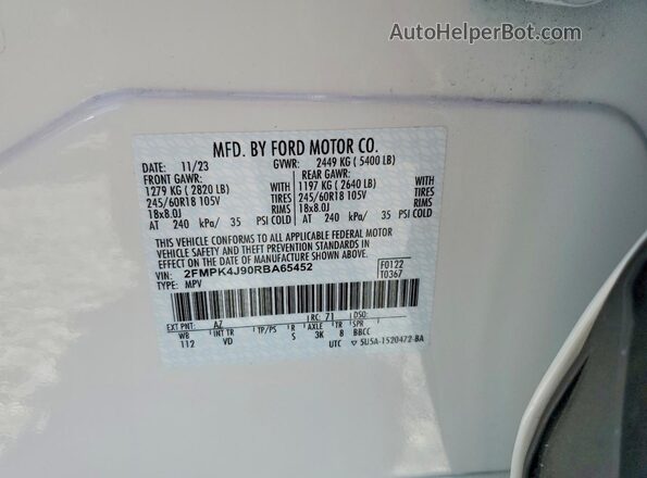 2FMPK4J90RBA65452 2024 FORD EDGE White Widok komory silnika