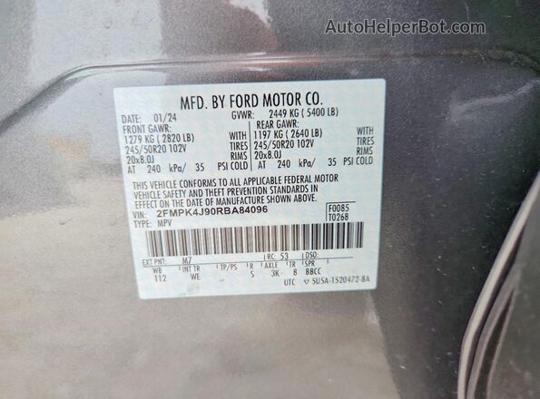 2FMPK4J90RBA84096 2024 FORD EDGE Серый Панорамный вид салона 360°
