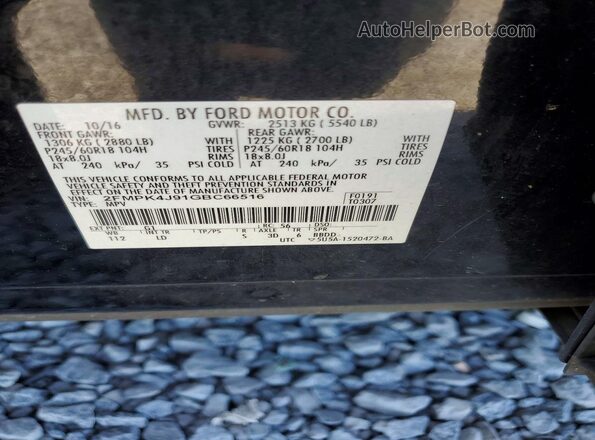 2FMPK4J91GBC66516 2016 FORD EDGE Black VIN კოდის სტიკერის ხედი