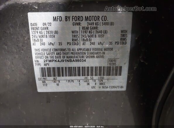 2FMPK4J91NBA98034 2022 FORD EDGE Gray Widok komory silnika