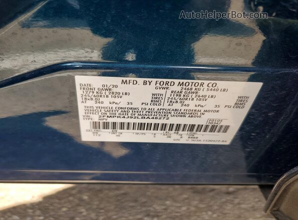 2FMPK4J92LBA48272 2020 FORD EDGE Синий Вид наклейки с VIN-кодом