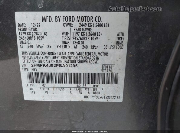 2FMPK4J92PBA01295 2023 FORD EDGE Gray Вид підкапотного простору