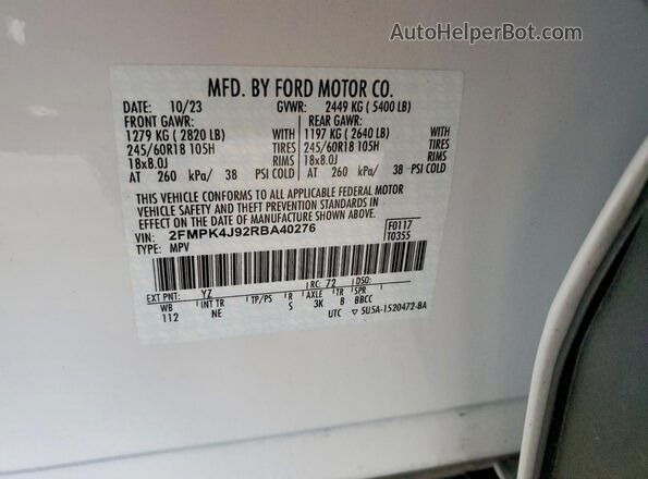 2FMPK4J92RBA40276 2024 FORD EDGE Белый Вид подкапотного пространства