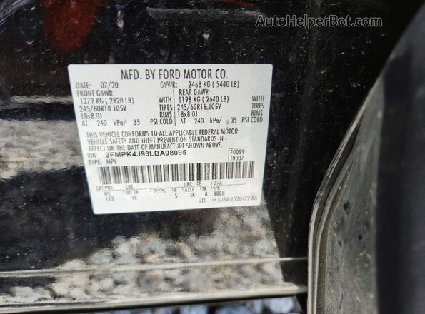 2FMPK4J93LBA98095 2020 FORD EDGE Черный Вид наклейки с VIN-кодом