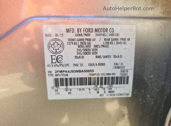 2FMPK4J93NBA50955 2022 FORD EDGE Silver Vista del compartimento del motor