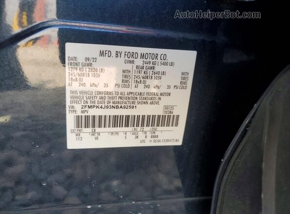 2FMPK4J93NBA92591 2022 FORD EDGE Black Engine compartment view