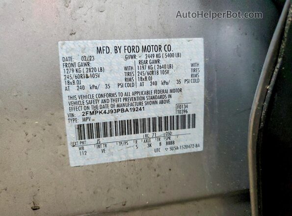 2FMPK4J93PBA19241 2023 FORD EDGE Серый Панорамный вид салона 360°