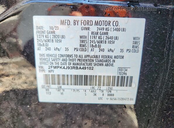 2FMPK4J93RBA49102 2024 FORD EDGE Черный Панорамный вид салона 360°