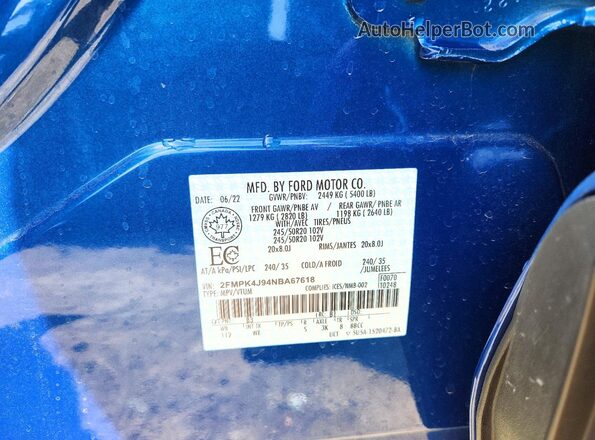 2FMPK4J94NBA67618 2022 FORD EDGE Blue Vista del compartimento del motor