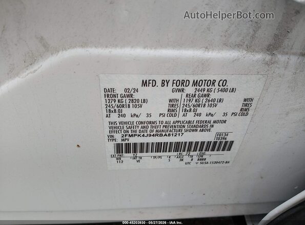 2FMPK4J94RBA81217 2024 FORD EDGE Белый Вид подкапотного пространства
