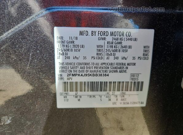 2FMPK4J95KBB38384 2019 FORD EDGE Gray Widok naklejki z numerem VIN