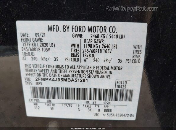 2FMPK4J95MBA51281 2021 FORD EDGE Black Շարժիչի բաժամունքի տեսք