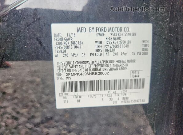 2FMPK4J96HBB20002 2017 FORD EDGE Black Вид наклейки з VIN-кодом