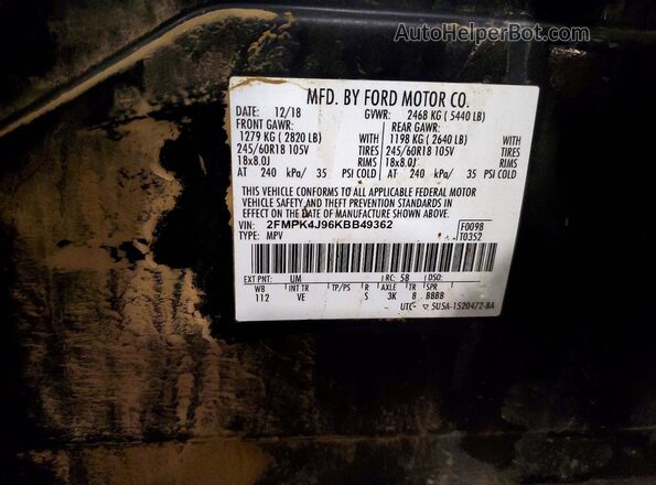 2FMPK4J96KBB49362 2019 FORD EDGE Черный Вид наклейки с VIN-кодом