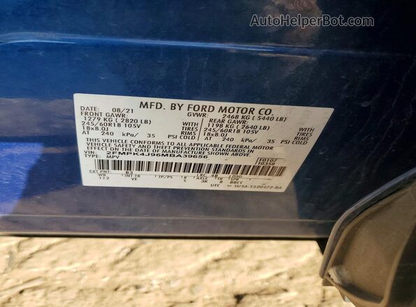 2FMPK4J96MBA39656 2021 FORD EDGE Blue VIN կոդի պիտակի տեսք