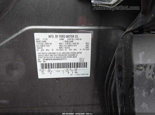 2FMPK4J96NBA07517 2022 FORD EDGE Серый Вид подкапотного пространства