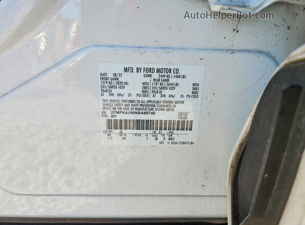 2FMPK4J96NBA89748 2022 FORD EDGE Белый Панорамный вид салона 360°
