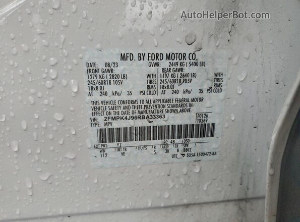 2FMPK4J96RBA33363 2024 FORD EDGE Белый Вид наклейки с VIN-кодом