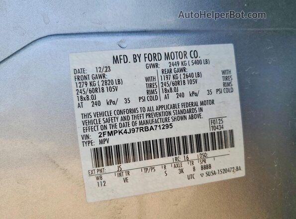 2FMPK4J97RBA71295 2024 FORD EDGE Silver ძრავის განყოფილების ხედი
