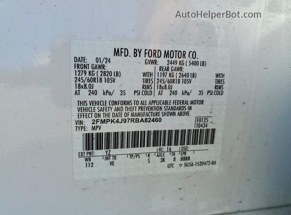 2FMPK4J97RBA82460 2024 FORD EDGE White Vista interior de 360 grados