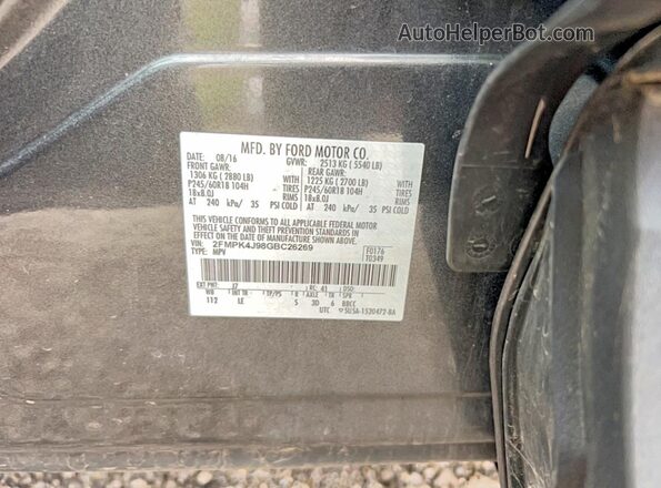 2FMPK4J98GBC26269 2016 FORD EDGE Gray Widok tylnych siedzeń