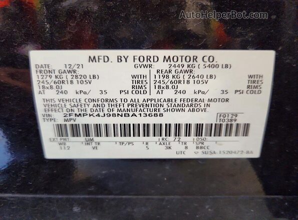 2FMPK4J98NBA13688 2022 FORD EDGE Черный Вид подкапотного пространства